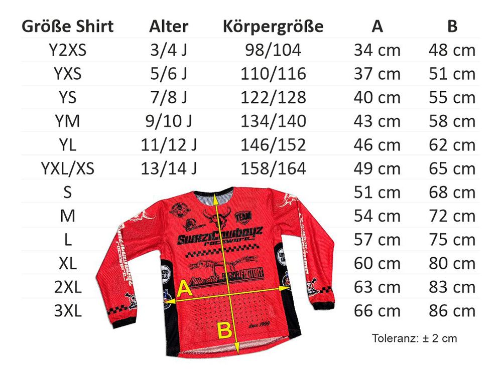 SwaziCowboyz Fahrershirt Größentabelle